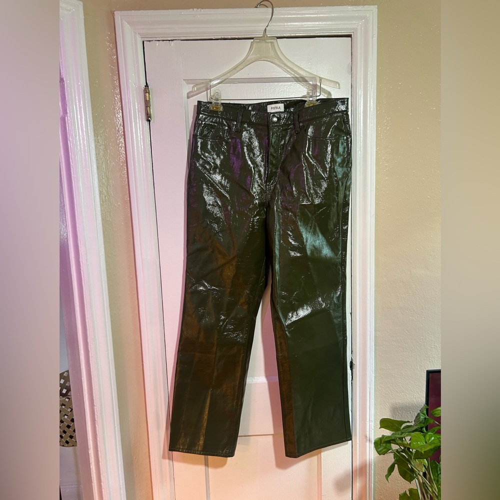 Pistola Faux Patent Leather Green Pants